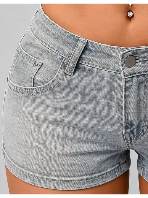 Women's Floral Faux-Embroidery Shorts – Light Blue Slim Fit